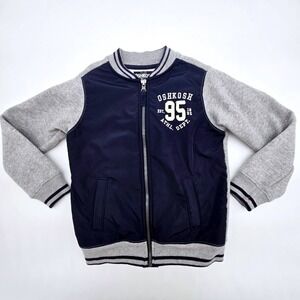 OshKosh B'gosh Kids Blue Navy Gray Bomber Jacket Varsity Style Size 6